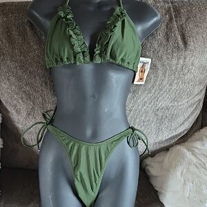 Olive Green Ruffled Bikini Set